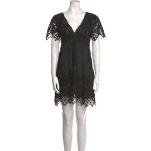 TEMPTATION POSITANO Black Cotton Lace Trim Embroidered Resort Mini Dress XS